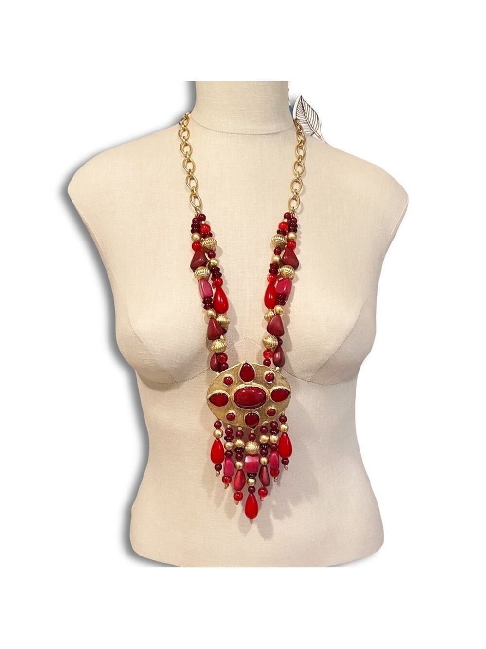 CHICO’s 35th Anniversary Merlot Red & Gold Statement Necklace | NWT | MSRP $119